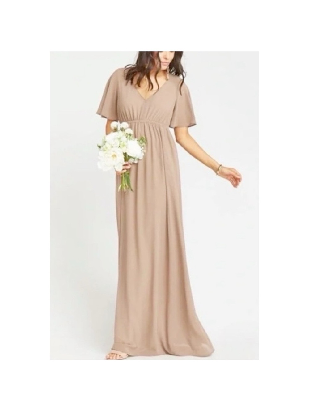 Show Me Your Mumu Emily Empire Maxi Dress Soft Beige Chiffon Size Medium